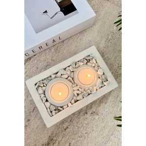 Mandalin Art Studio Dekoratif Tabaklı Beton Mumluk 2’li Set