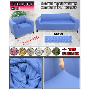 Petek Kumaş 2 Adet Üçlü Çekyat & Kanepe - 2 Adet Tekli Koltuk & Berjer Kılıfı Seti