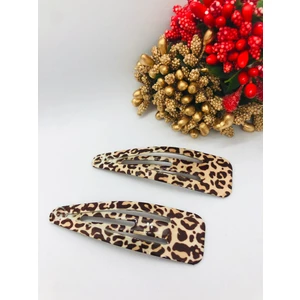 Çıtçıtlı Leopar Desenli Saç Tokası 2'li