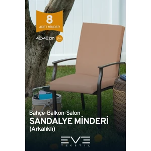 Eve Tekstil Bahçe - Salon - Balkon Arkalıklı Fermuarlı Bağlanabilir Yıkanabilir Sandalye Minderi 8 Adet