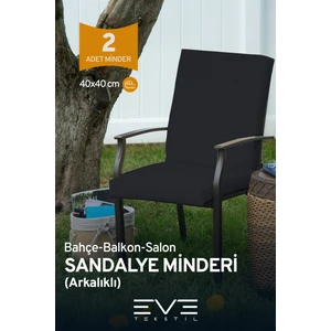 Eve Tekstil Bahçe - Salon - Balkon Arkalıklı Fermuarlı Bağlanabilir Yıkanabilir Sandalye Minderi 2 Adet