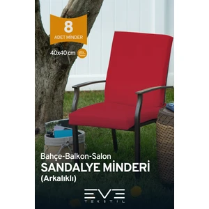 Eve Tekstil Bahçe - Salon - Balkon Arkalıklı Fermuarlı Bağlanabilir Yıkanabilir Sandalye Minderi 8 Adet