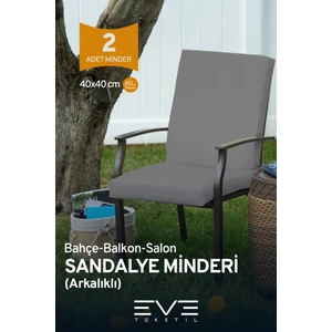 Eve Tekstil Bahçe - Salon - Balkon Arkalıklı Fermuarlı Bağlanabilir Yıkanabilir Sandalye Minderi 2 Adet