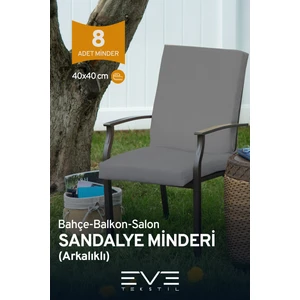 Eve Tekstil Bahçe - Salon - Balkon Arkalıklı Fermuarlı Bağlanabilir Yıkanabilir Sandalye Minderi 8 Adet