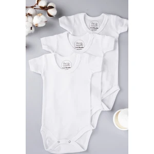 Pinuptex® 3'lü Kısa Kollu Bebek Zıbın Seti 100% Pamuklu Ribana Çıtçıtlı Atlet, Body Zıbın Unisex