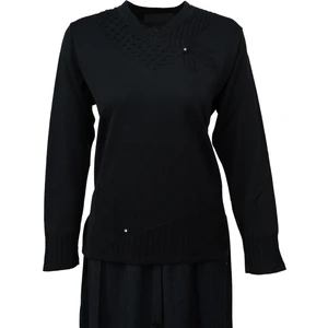 Kadın Anne Kazak Pamuklu Merserize Helen Örme V Yaka Taşlı ve Kendinden Motifli Likralı