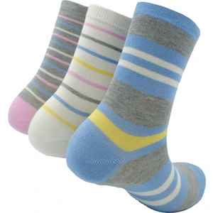 Kadın Bambu Çorap 3'lü Paket Mavi Gri Ekru Çizgili (Beden 36-41)