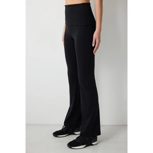 Foldable Waist Flare Siyah Pantolon