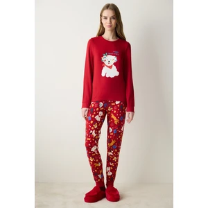 Hoowliday Termal Pantolon Kırmızı Pijama Takımı