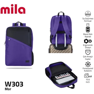 Classone 15,60 Inch Uyumlu W303- Mila Serisi  Lenovo,hp,asus,monster,macbook,mac Air Uyumlu  Laptop , Notebook Sırt Çantası  - Mor