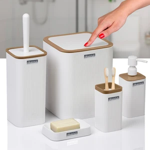 Okyanus Home Mina Due Beyaz Çizgili Kare 5'li Banyo Seti