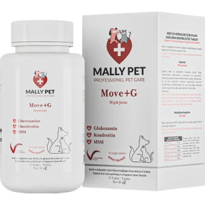 Mally Pet Professionel Pet Care Kedi ve Köpekler Için Kas Sistemi Destekleyici Glukozamin Tablet Move+G