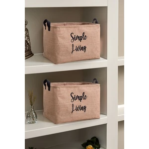 2'li Jüt Orta Boy Simple Living Baskılı Düzenleyici Saklama Sepeti Set 30 x 22 x 18