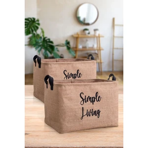 Jüt Simple Living Baskılı Küçük Boy 2'li Düzenleyici Saklama Sepeti Set 15 x 25 x 18