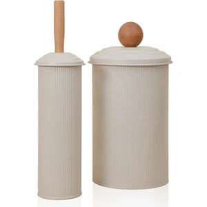 The Mia Stripe Çöp Kovası & Tuvalet Fırçası Banyo Seti Bej
