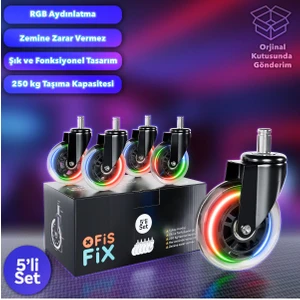 Ofis Fix 75mm RGB Silikon Oyuncu Koltuğu Tekeri | Ofis Koltuk Tekeri | Ultra Sessiz Sandalye Tekeri