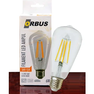 ORB-STM6W ST64 6W E27 Beyaz Cam Sarı Işık Dekoratif 540 Lm Led Ampul Ra80 220-240V-50Hz