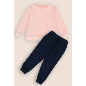 2'li Pembe Melanj Lacivert Sweat Jogger Alt Üst Takım