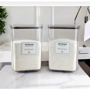 Kitchen Pembelia 2 Adet Etiketli Deterjan Kutusu Vakum Kapaklı Renkliler Beyazlar Deterjan Saklama Kabı 2900 ml