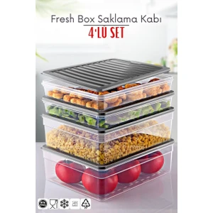 4 Parça Set Freshbox Mikrodalga ve Difrize Uygun Saklama Kabı