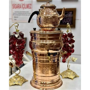 Yıldız Çelik Bakır Lüks Odunlu 5 Litre Demlikli Semaver