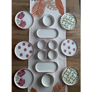 Lili Home 6 Kişilik 14 Parça Rose Gül Desenli Kahvaltı Takımı - Lüx Kahvaltılık Sunum Seti Tabağı