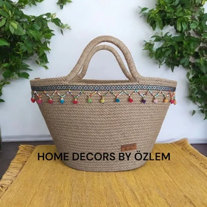 Home Decors By Özlem Günlük Hasır Çanta Plaj Çantası El Çantası El Emeği Handmade Tasarım Tarz Yaz Moda ÇANTA-35X20CM