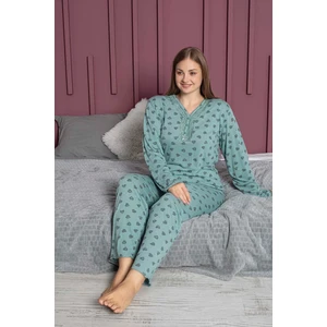 Kadın Büyük Beden Yakası Dantelli Uzun Kollu Bambu Pijama Takımı