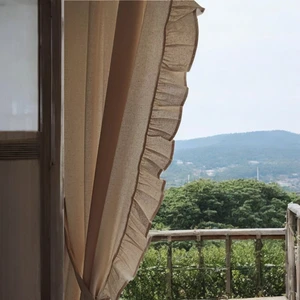 Fırfırlı Naturel Keten Vintage Pamuk Keten Perde (En x Boy) - Tek Kanat