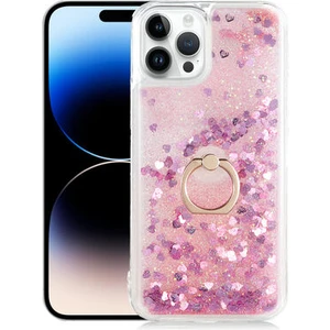Apple iPhone 14 Pro Max Kılıf Yüzüklü ve Sıvılı Şık Diana Premium Silikon Kapak