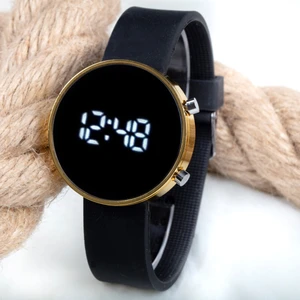 Dijital LED Watch Sarı Yuvarlak Kasa Siyah Silikon Kordon Kol Saat ST-303561
