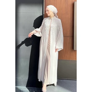 Taşlı Abaya Bej