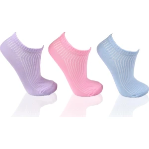 1106 3'lü Derbili Bayan Patik Çorap Pembe-Mavi-Lila