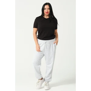 Kadın Büyük Beden Battal Penye Likralı Esnek Yumuşak Dokulu Paçası Lastikli Eşofman Altı 21633BB Karmelanj