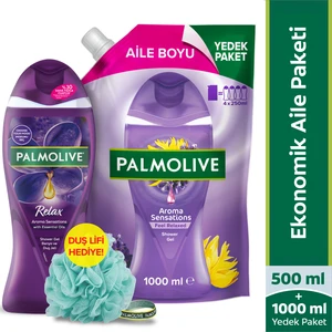 Aroma Sensations Feel Relaxed Duş Jeli 1000 Ml, Palmolive Duş Jeli 500 ml + Duş Lifi