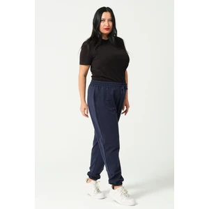 Kadın Büyük Beden Battal Penye Likralı Esnek Yumuşak Dokulu Paçası Lastikli Eşofman Altı 21633BB Lacivert