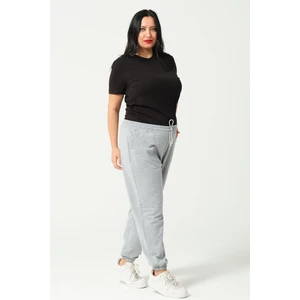 Kadın Büyük Beden Battal Penye Likralı Esnek Yumuşak Dokulu Paçası Lastikli Eşofman Altı 21633BB Grimelanj