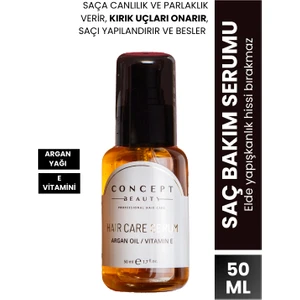 Concept Beauty Argan Yağlı Saç Bakım Serumu 50 ml Cam Şişe Yıpranmış Saçlar İçin Onarıcı Parlaklık