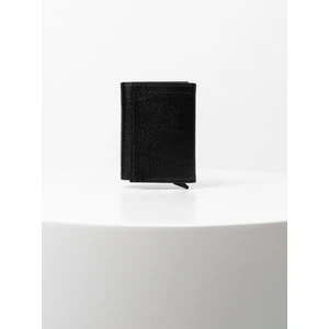 Siyah Deri Mekanizmalı Cüzdan Hakiki Deri ve Alüminyum Mekanizma ile 13 Kart Kapasiteli