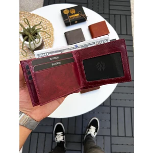 Hakiki Deri Crazy Bordo Kullanışlı Bozuk Para Hazneli Erkek Cüzdan