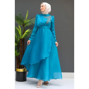 Giza Store Taşlı Organze Abiye Fuşya