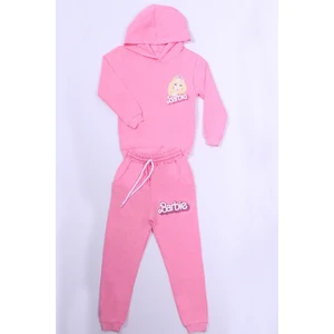 Kız Çocuk Eşofman Takımı Barbie Baskılı Kapşonlu B57