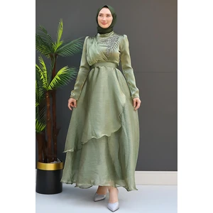 Giza Store Taşlı Organze Abiye Fuşya
