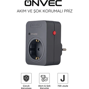 Basic Akım ve Şok Korumalı Priz 720 Joule - Antrasit