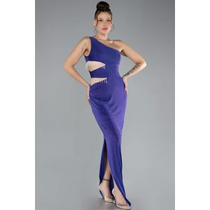 Tek Omuz Bel Dekolteli Uzun Simli Abiye Elbise ABU3702