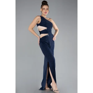 Tek Omuz Bel Dekolteli Uzun Simli Abiye Elbise ABU3702