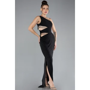 Tek Omuz Bel Dekolteli Uzun Simli Abiye Elbise ABU3702