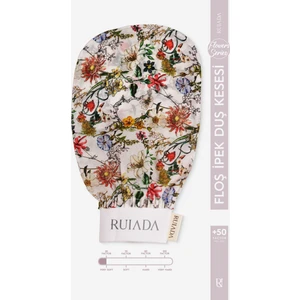 Flowers Series +50 Factor %100 Floş ipek ince Banyo Duş Kesesi Peeling Eldiveni (WHİTE)