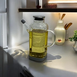 1 Adet Metal Kapaklı Silikon Tabanlı Borasilikat Cam Yağdanlık Yağ Şişesi Yağlık Sirkelik 800 Ml