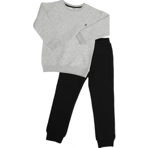 Hvc Erkek Çocuk Eşofman Takımı 2'li Takım Uzun Kollu Bisiklet Yakalı Düz Siyah - Gri